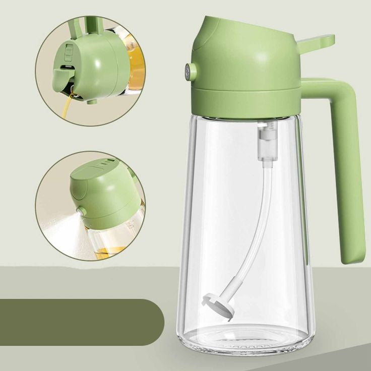 2-in-1 Oil Spray Bottle | Adjustable Mist & Dispenser | 470ml Leak-Proof Glass Container