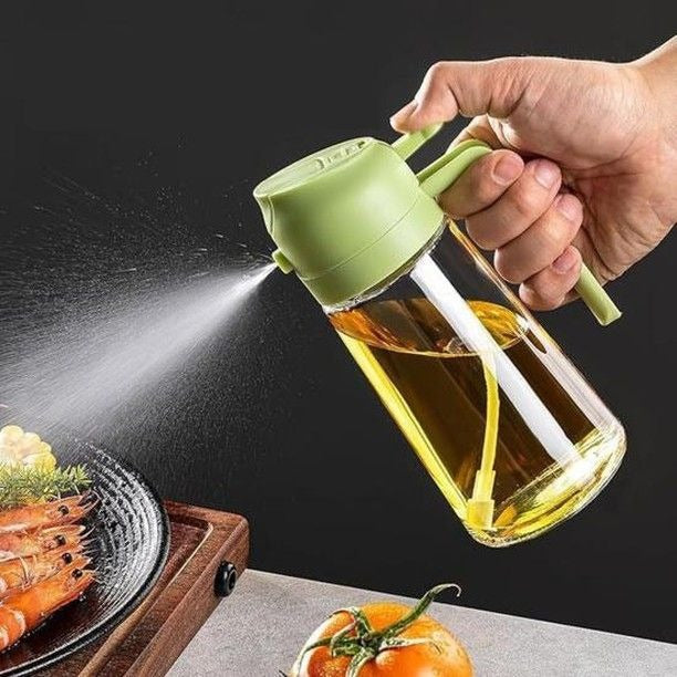 2-in-1 Oil Spray Bottle | Adjustable Mist & Dispenser | 470ml Leak-Proof Glass Container