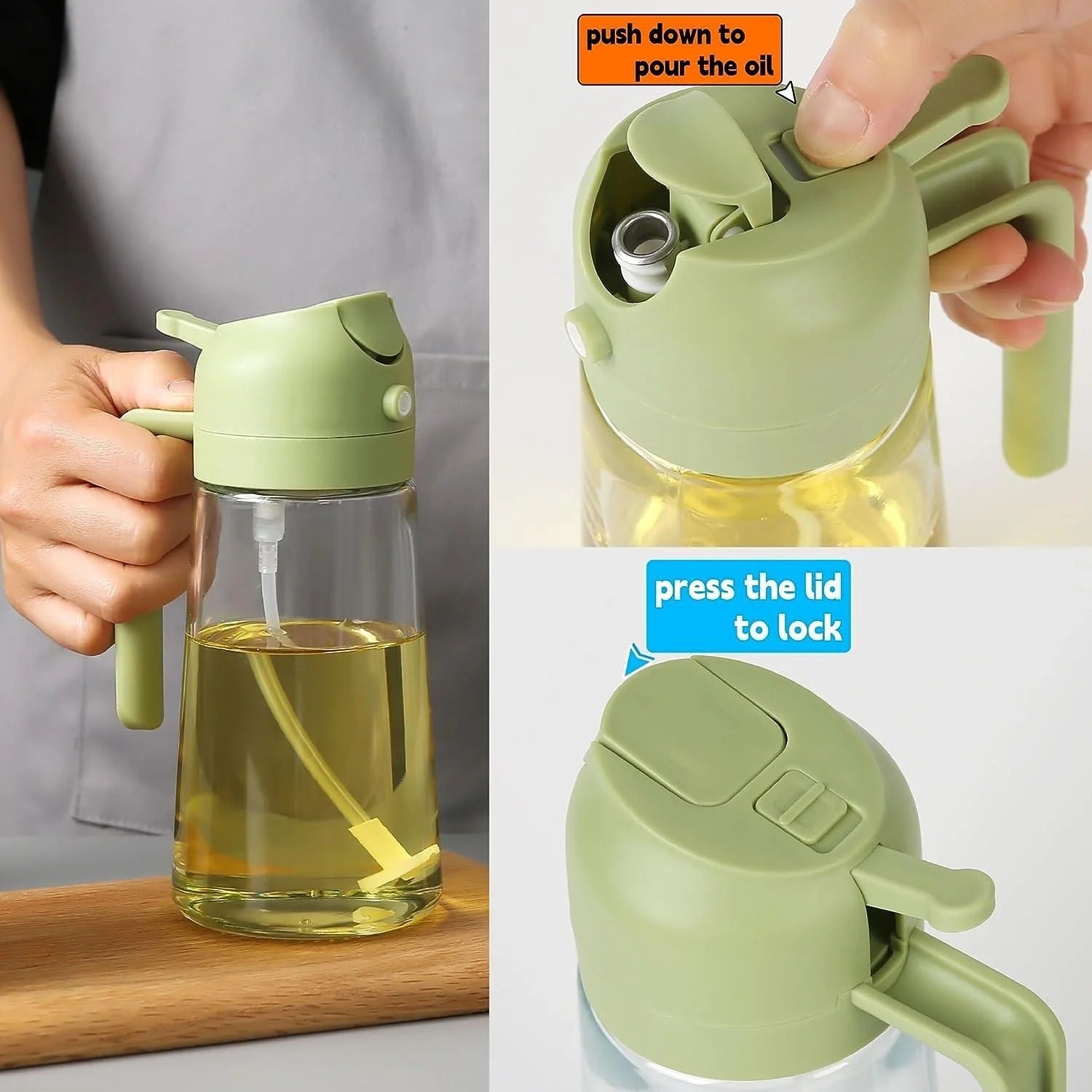 2-in-1 Oil Spray Bottle | Adjustable Mist & Dispenser | 470ml Leak-Proof Glass Container