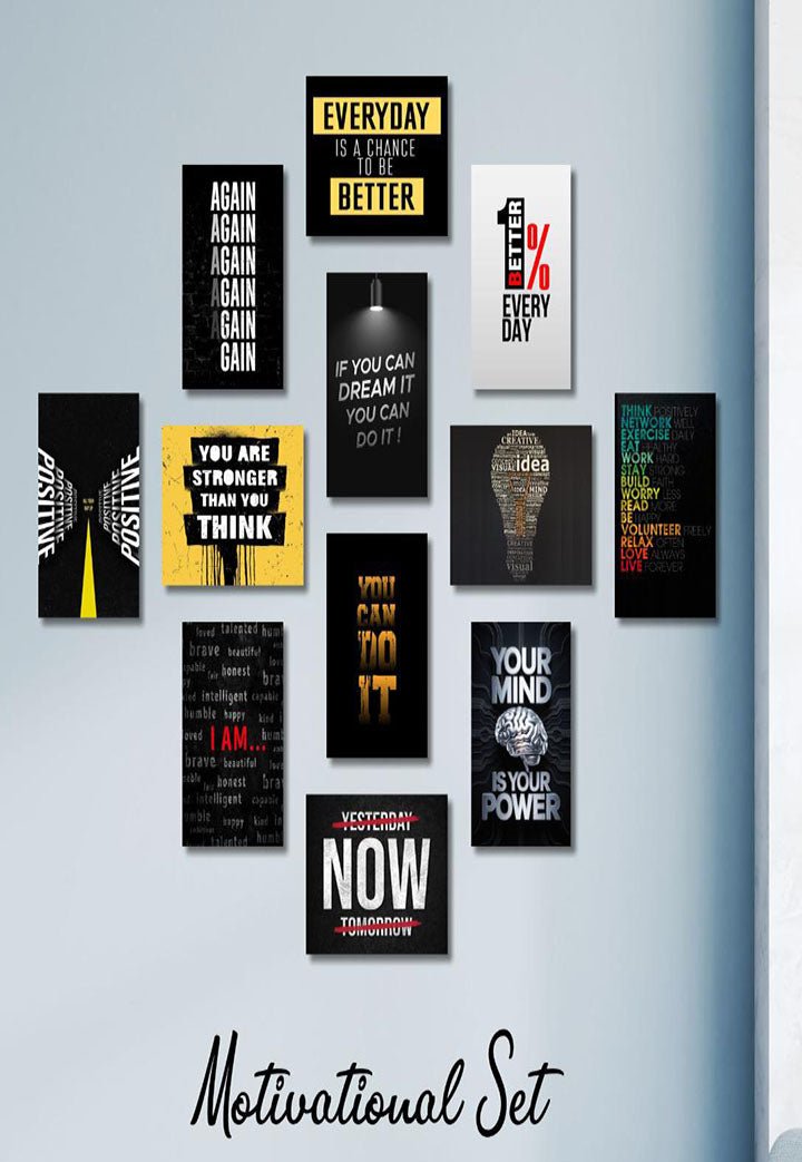 Motivational Wall Art Wooden Canvas Frames 12 Pcs Set