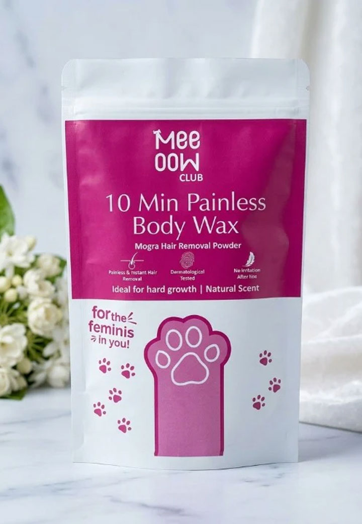 Meeoow Club 10 Min Painless Body Wax Powder – Mogra Scented Herbal Hair Removal Powder (100g)