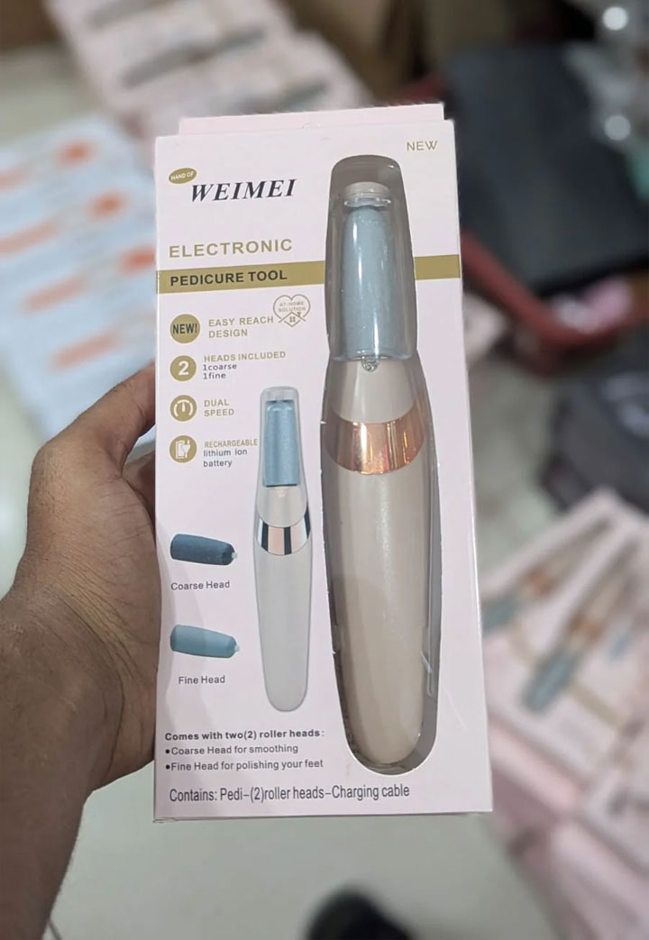 WEIMEI Electronic Pedicure Tool – Rechargeable Electric Foot File Callus Remover with Dual Speed & 2 Replacement Roller Heads